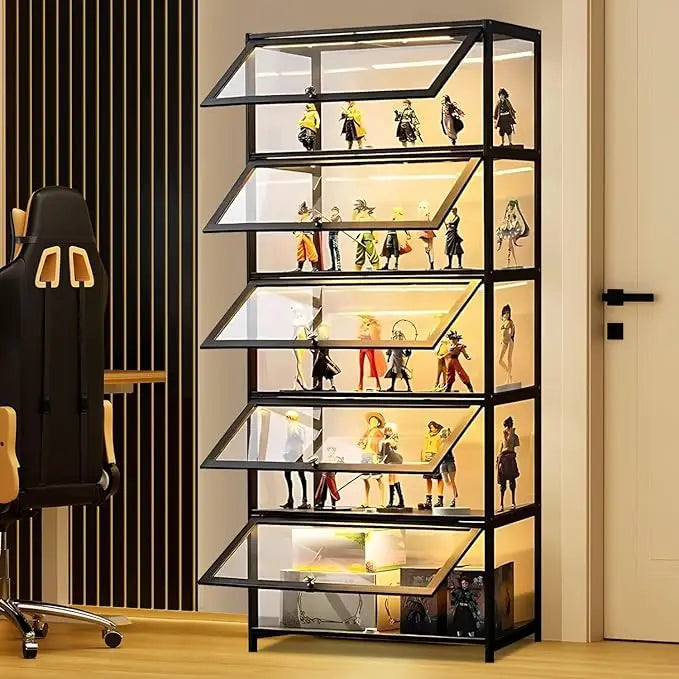 Display Cabinet, 5-Tier Tall Bookcase with Adjustable Shelves