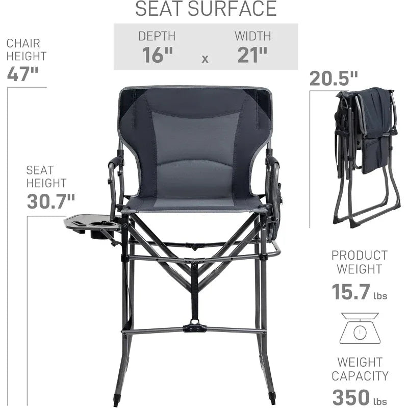 30.7" Seat Height Tall Folding Directors Chair High Foldable Bar Stool/Side Table Supports 350LBS