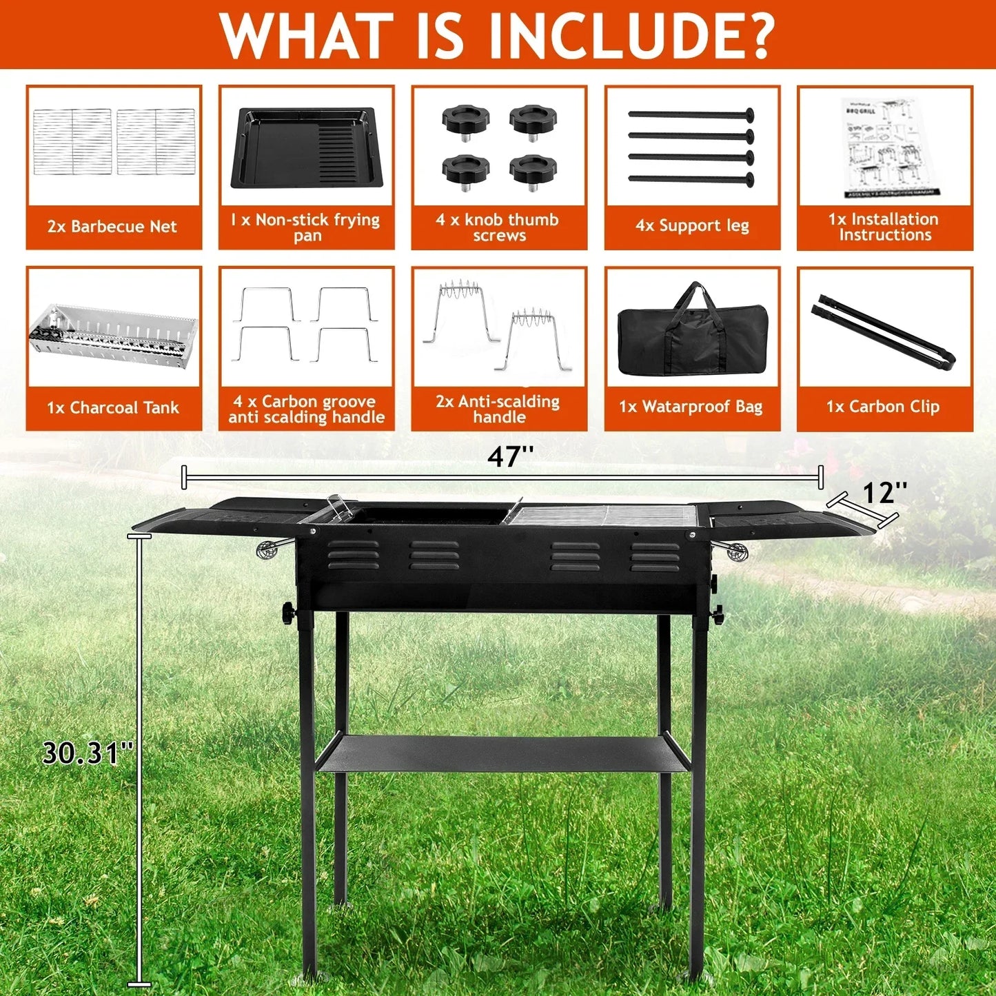 Outdoor BBQ Portable Charcoal Grill, Foldable BBQ Grill, Garden Backyard Party Picnic