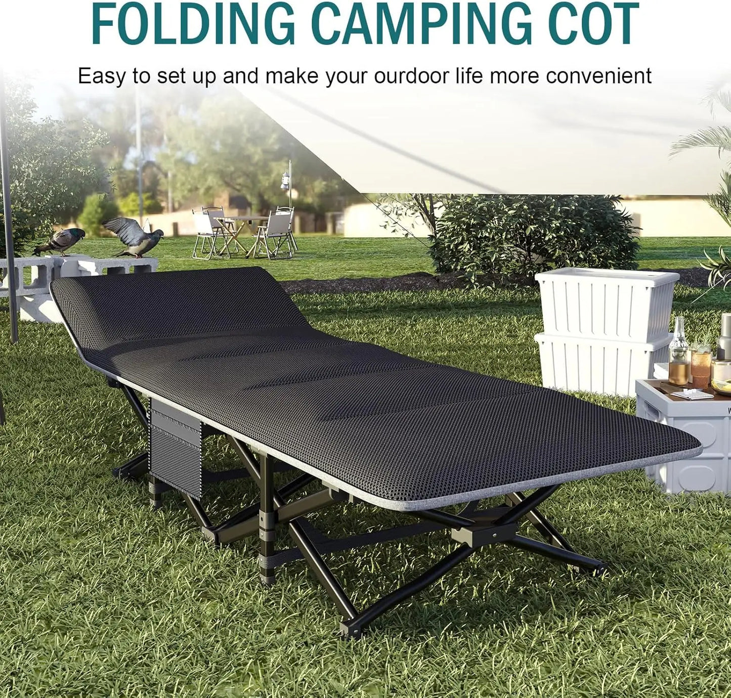 Cot/Folding Bed w/Comfortable Cushion Portable Sleeping Bed w/ Carry Bag