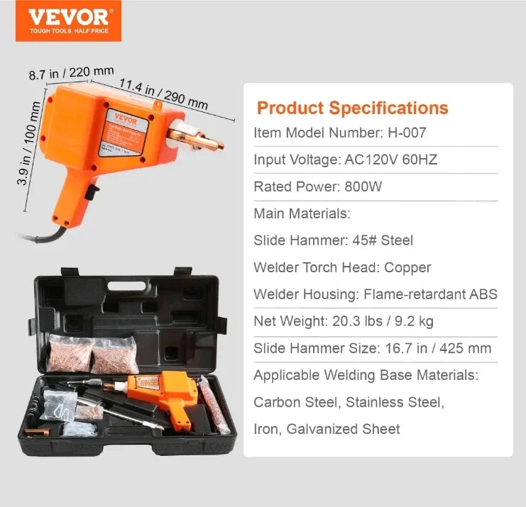 VEVOR Stud Welder 3KW Spot Welder Dent Puller w/6 Welding Modes, Auto Body Spot Welding Dent Puller