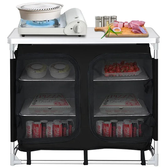 VEVOR Kitchen Station, Aluminum Folding Cook Table with Storage Organizer and Carrying Bag,