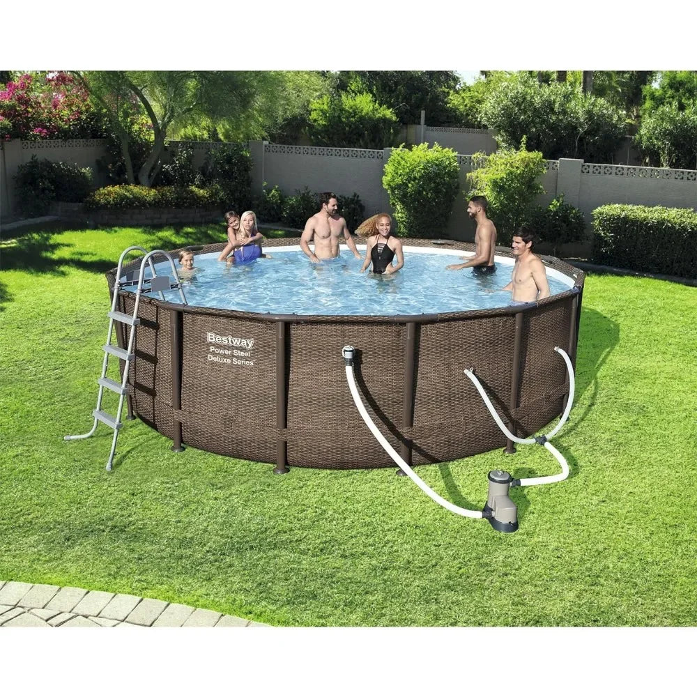 Power Steel 14’ x 42” Round Above Ground Swimming Pool Set/1,000 GPH Filter Pump, Ladder/Cover