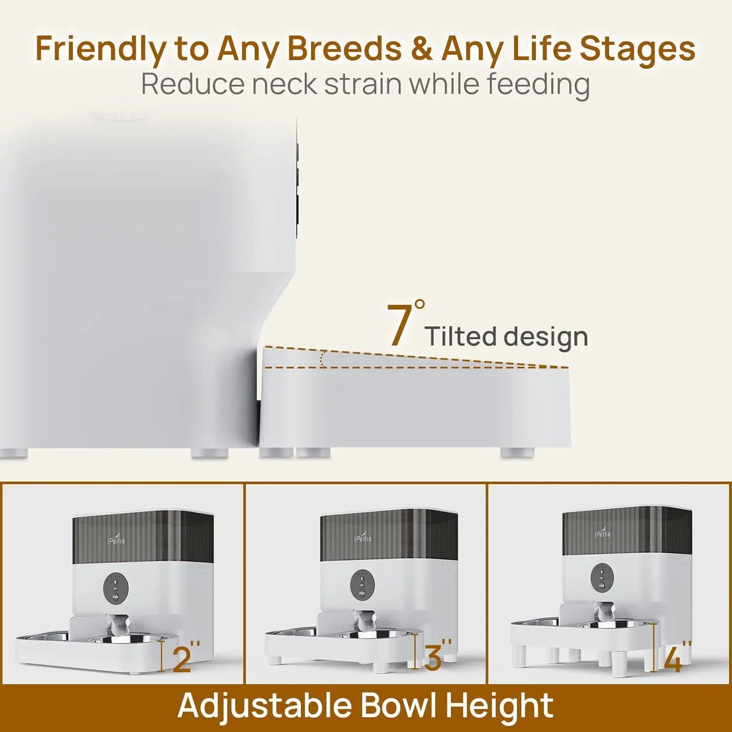 1-10 Meals Per Day, Adjustable Bowl Height, Smart Dog Cat Feeder with 2 Stainless Steel Bowls