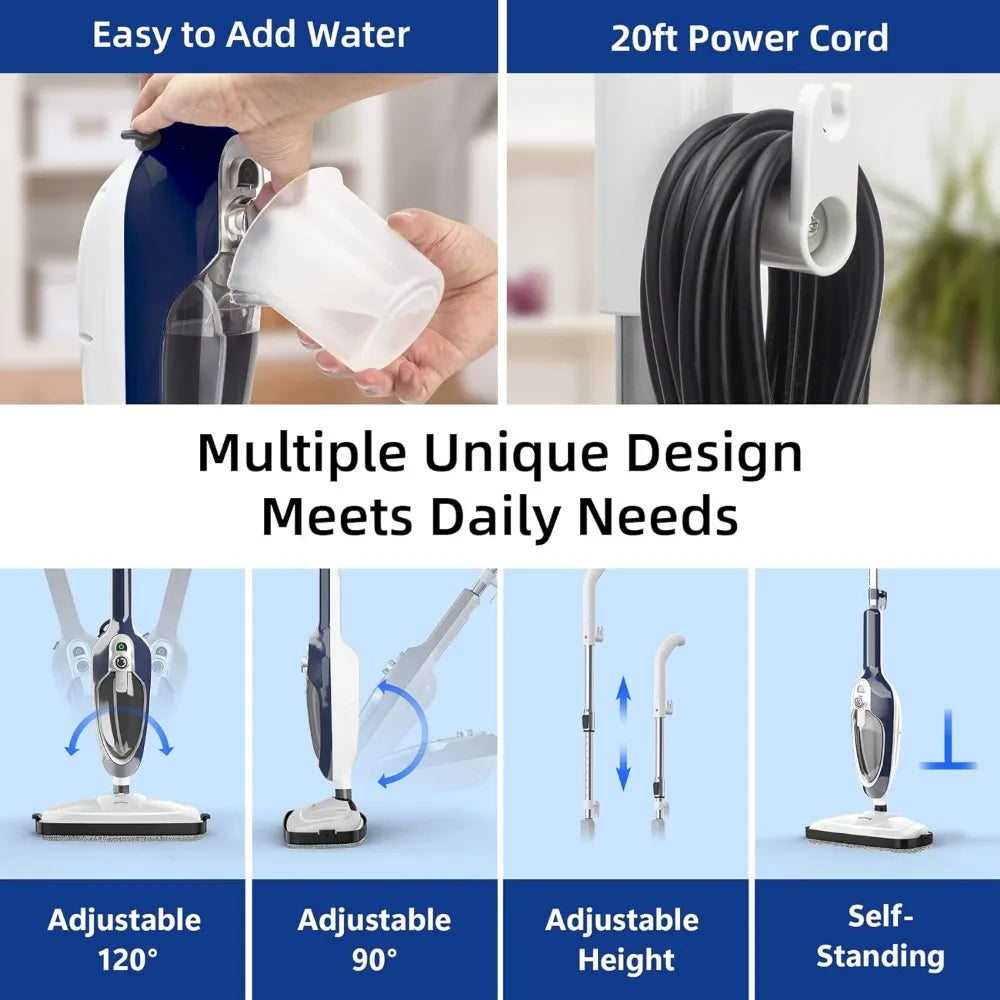 Steam Mop - 10-in-1 Floor Steamer Detachable Handheld Steam Cleaner with 11 Accessories