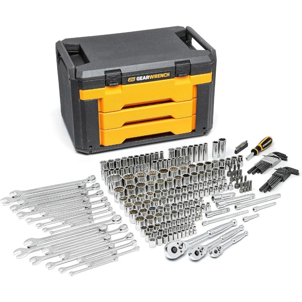 GearWrench 80966 243 Pc. 6 Pt. Mechanics Tool Set In 3 Drawer Storage Box