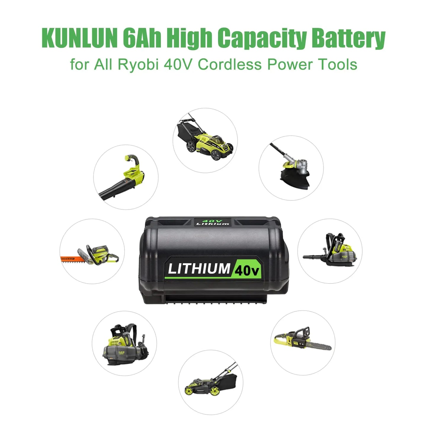 KUNLUN/Ryobi 6.0Ah 40V Li-ion Battery/OP40401 OP4050A OP4050 RY40502 RY40200 Rechargeable Battery