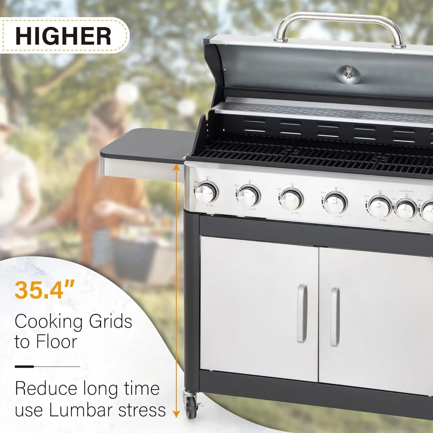 7 Burners Propane Gas BBQ Grill/Side Burner/Enameled Cast Iron Grates 65,800 BTU Stainless Steel