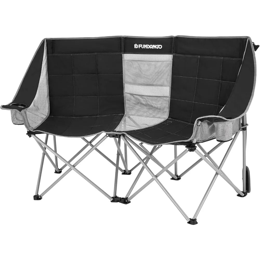 Oversized Double Camping Chair, 660lbs Heavy Duty 2 Person Folding Padded Loveseat