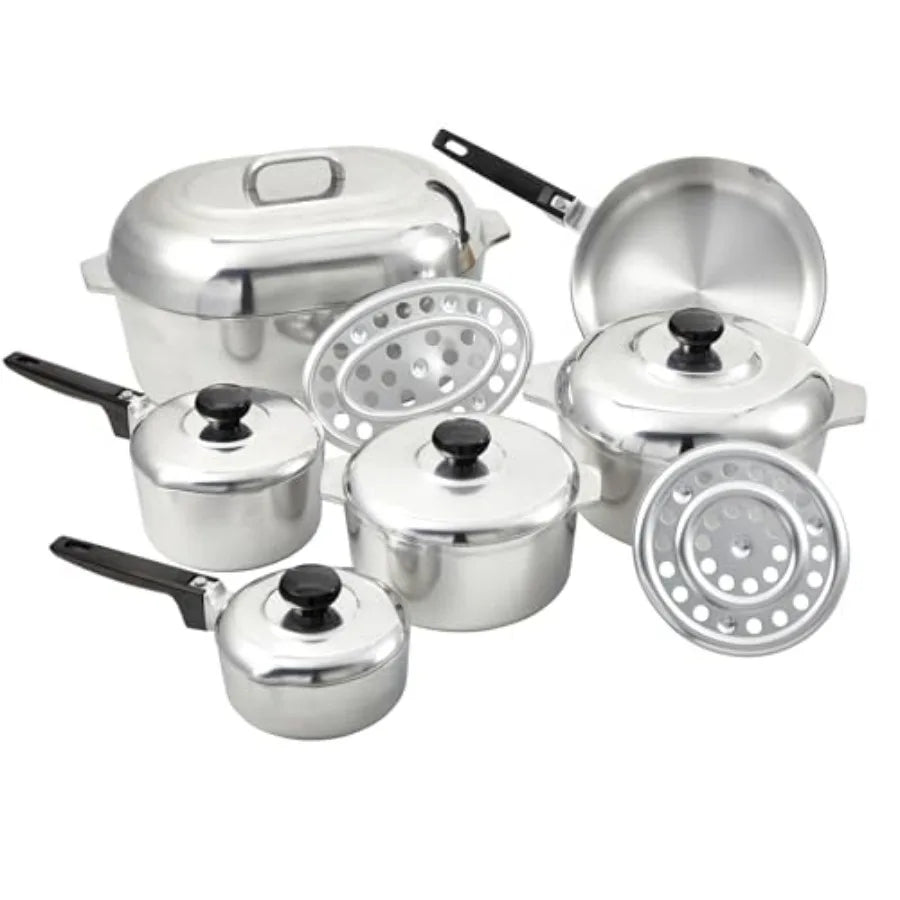 USA Heavy Duty 13-Piece Cast Aluminum Cajun Cookware Set, Silver