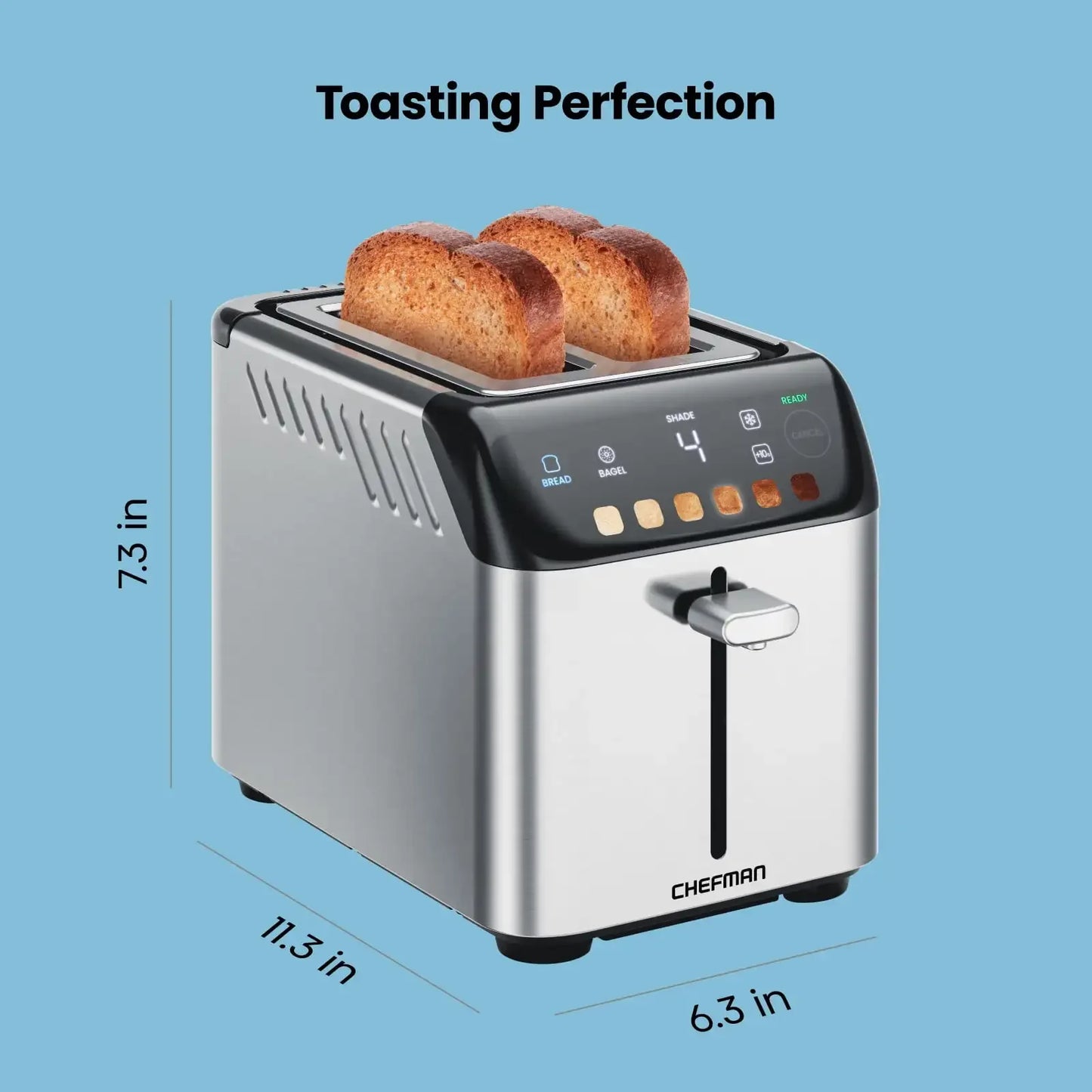 NEW Smart Touch 2 Slice Digital Toaster, 6 Shade Settings, Bagel Mode - Stainless Steel, New