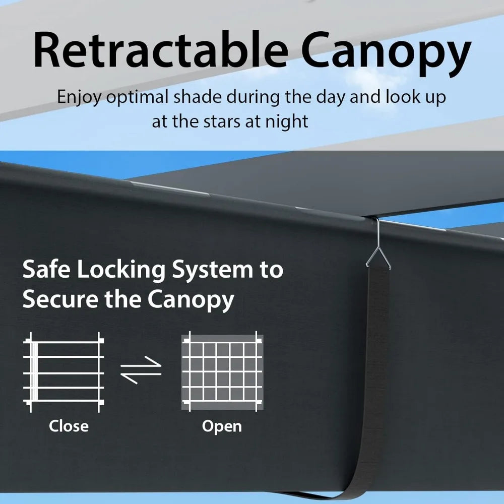 10x13 Ft Pergola,Aluminum Pergola w/ Retractable Sun Shade Canopy,Metal Pergola Structure