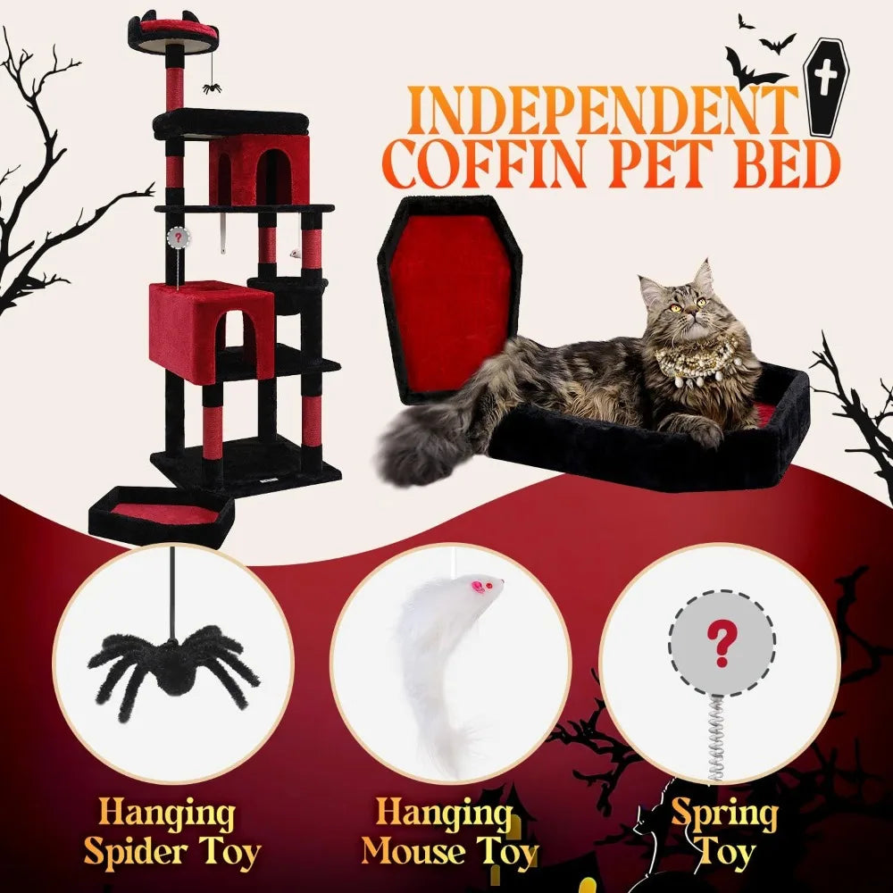 Sturdy 72-inch Large Cat Tower for Maine Coon Cats Over 20 lbs with Coffin Bed