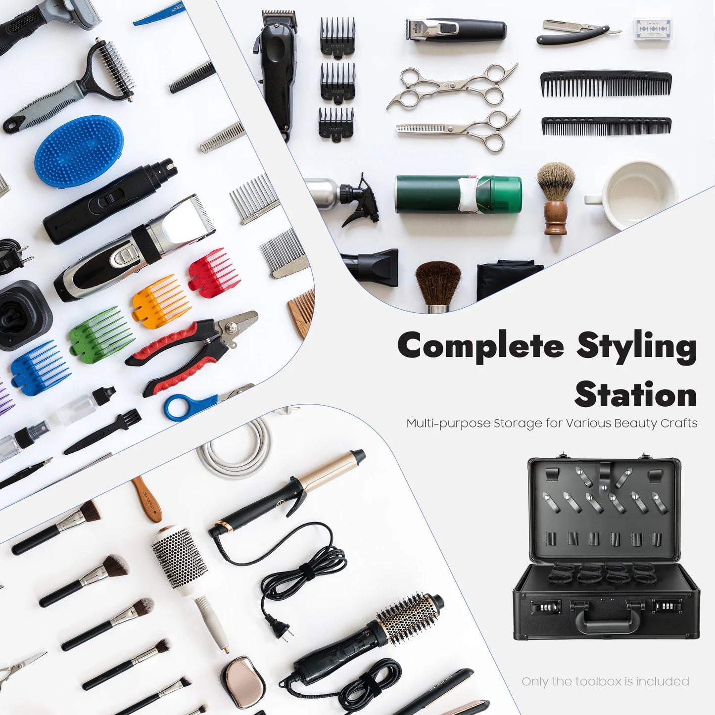 Aluminum Alloy Barber Tool Box Multi Compartment Storage Case Portable Hairstylist Scissor Clipper Comb Hair Dryer Organizer Case