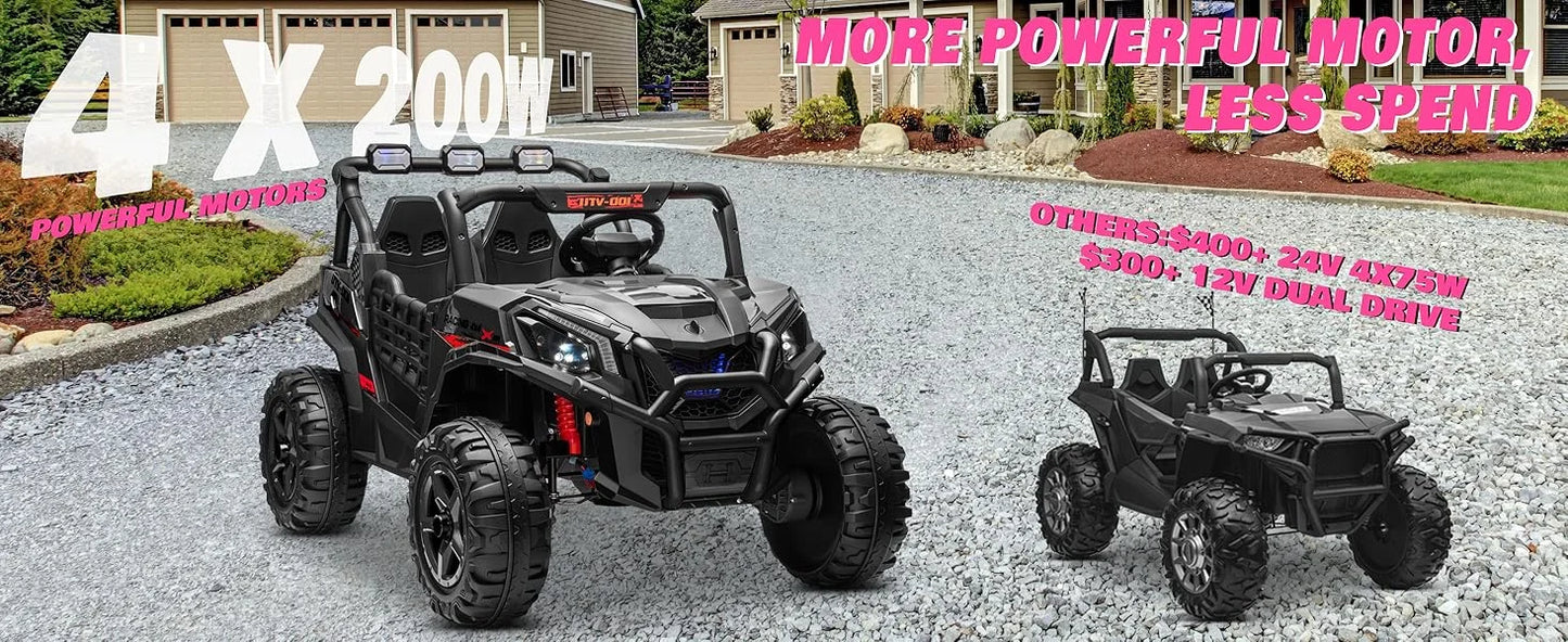 24V XL 2 Seater Ride on Toys Car for Girls, 2WD/4WD Switchable Off-Road UTV w/Long-Endurance Battery