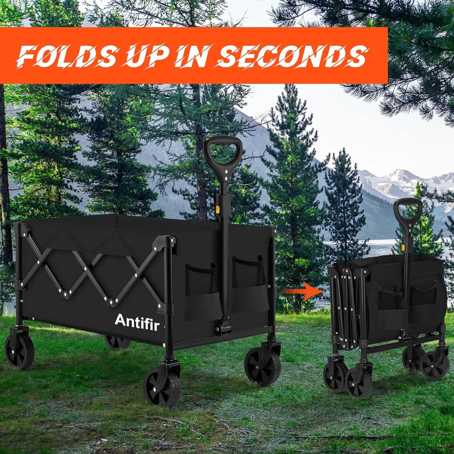 Collapsible Folding Wagon Cart, Portable Garden Wagon Cart All Terrain, Large Capacity, Heavy Duty