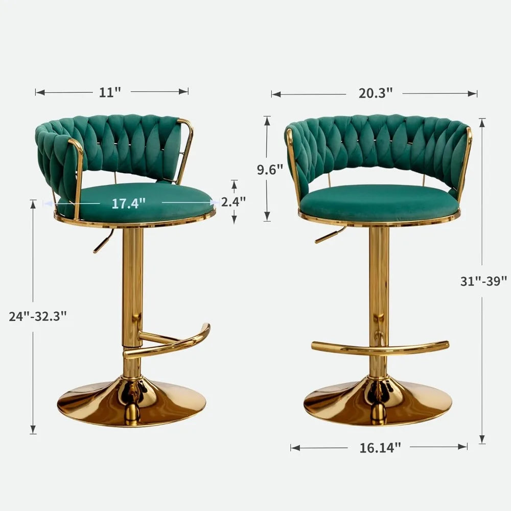 Gold Bar 4 Stools, Counter Height Bar Stools w/Low Back, Velvet Adjustable Height Barstool 360°