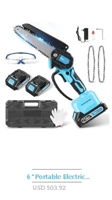 X-ECSTASY 6-Inch Battery Powered Chainsaw Kit w/Safety Features & Rechargeable Batteries