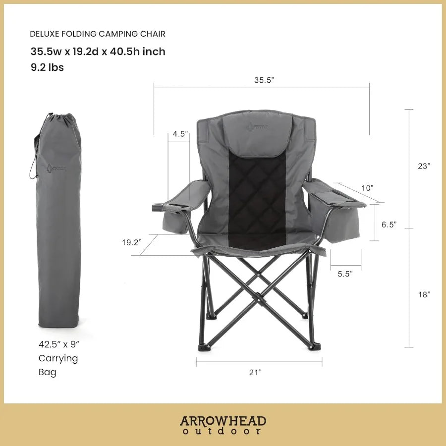 ARROWHEAD OUTDOOR Portable Deluxe Folding Camp Quad Chair w/Headrest Glass and Cup Holders Armrest