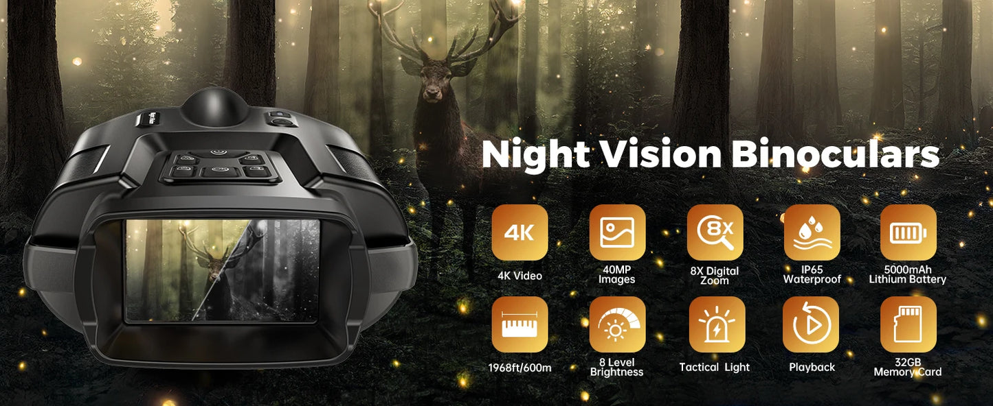 Night Vision Binoculars 4K Infrared 5000mAH Rechargeable 8X Digital Zoom 600 Meters Darkness Goggles