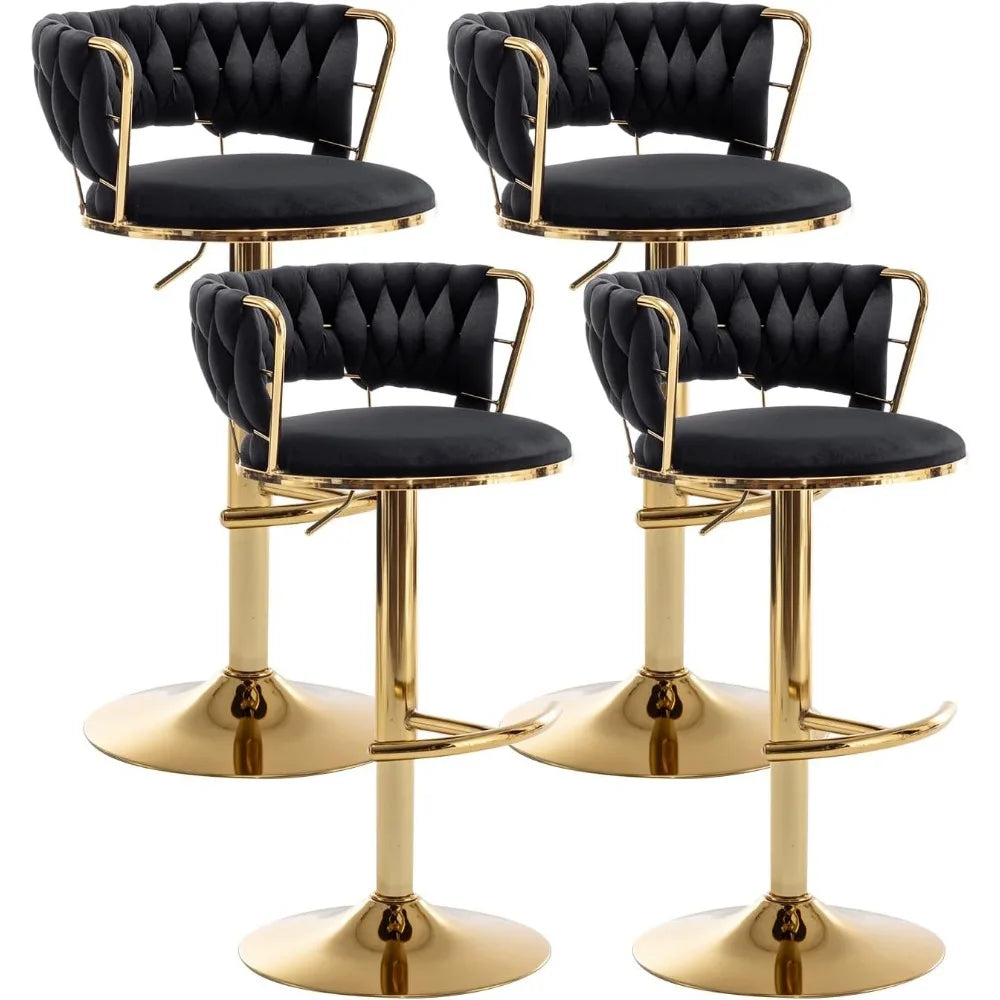 Gold Bar 4 Stools, Counter Height Bar Stools w/Low Back, Velvet Adjustable Height Barstool 360°