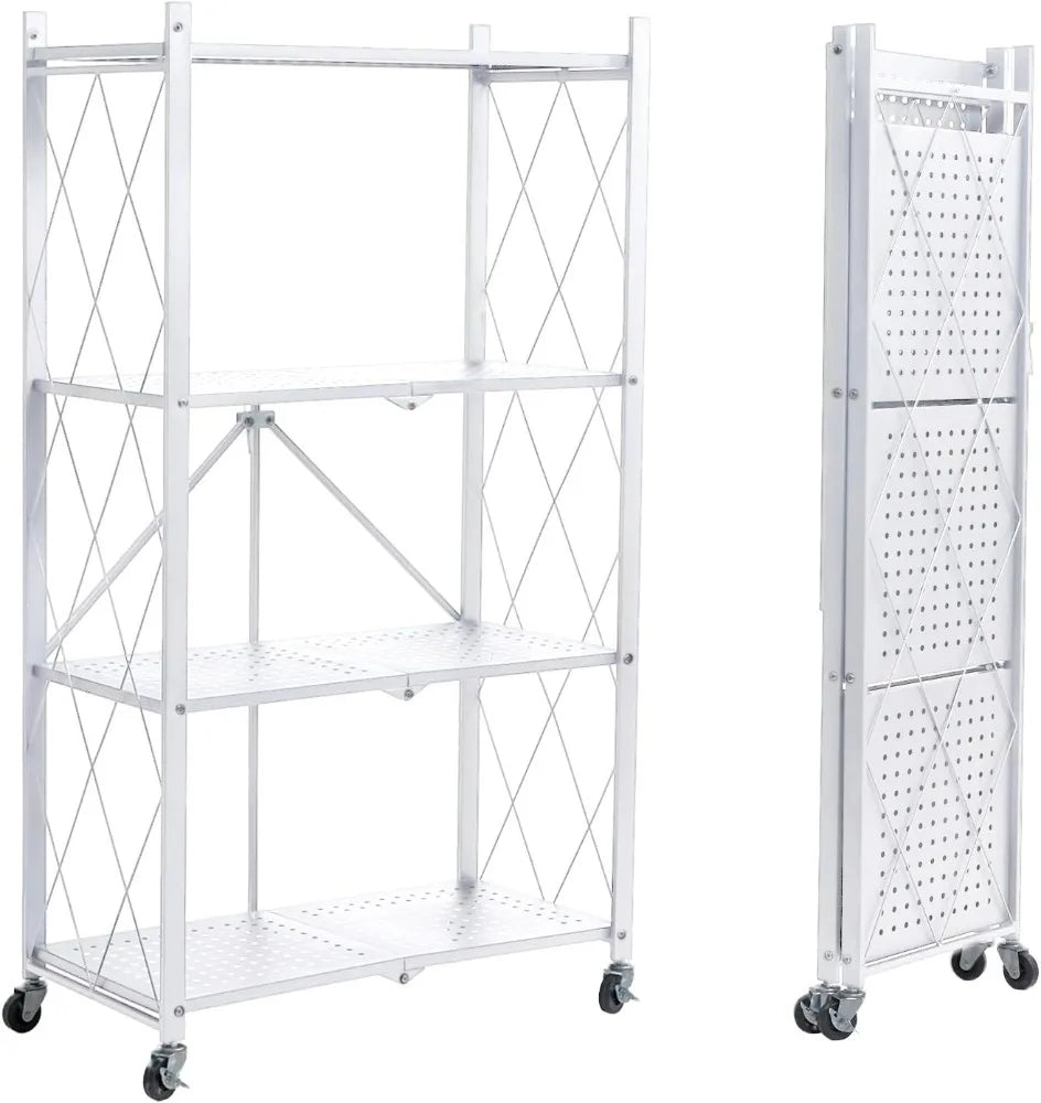 BRIAN & DANY Metal Storage Shelves - 4 Tier Shelving Unit, Folding Display Shelf Racks No Assembly