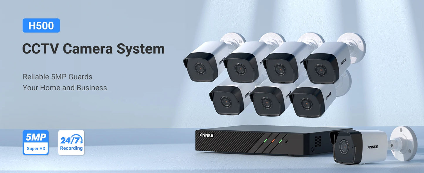 ANNKE 5MP 8CH PoE Surveillance Kit NVR/Night Vision Human Vehicle Detection Audio Record IP66 CCTV