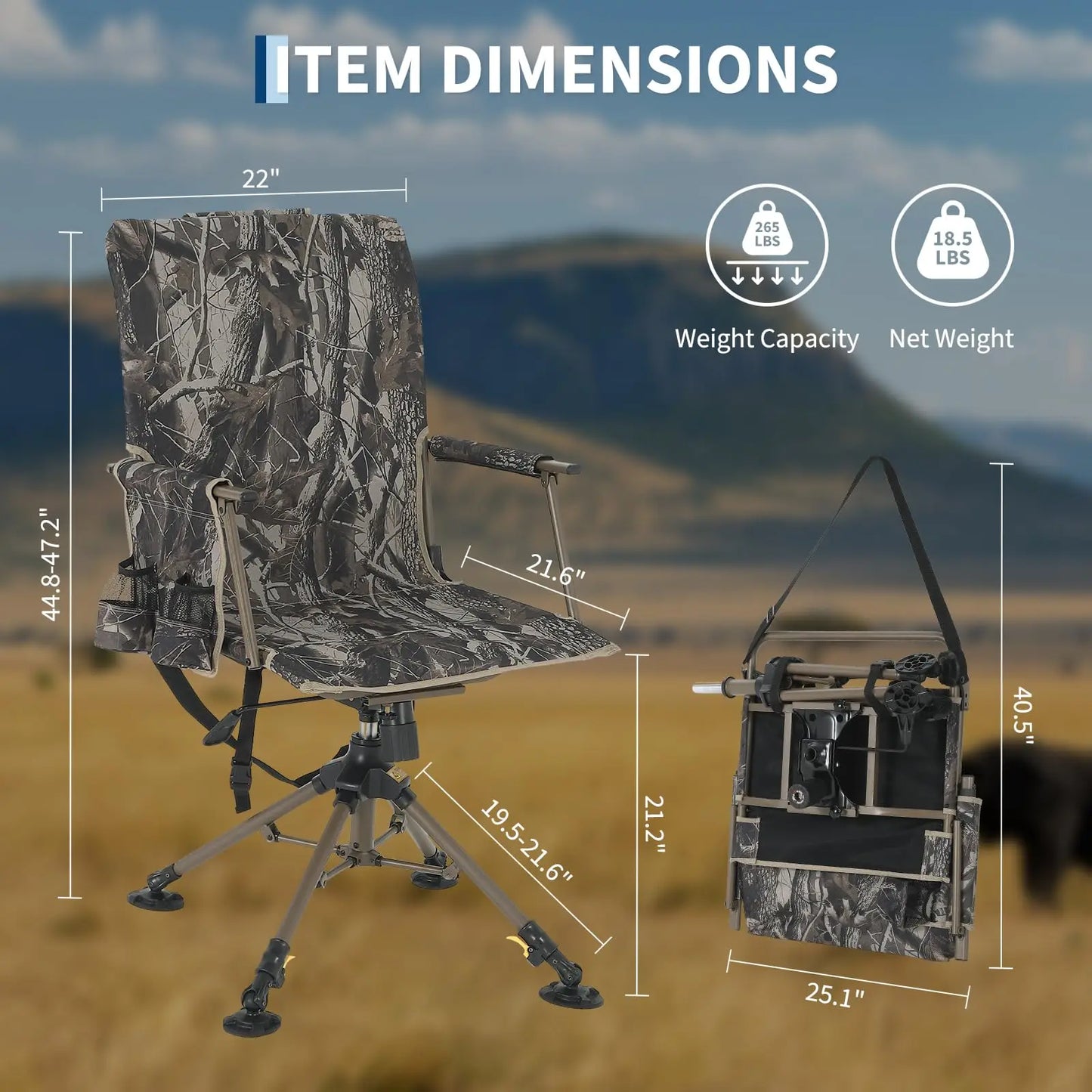 Portable Camouflage Hunting Chair, Folding Lightweight Outdoor Camping Stool/Stainless Steel Frame
