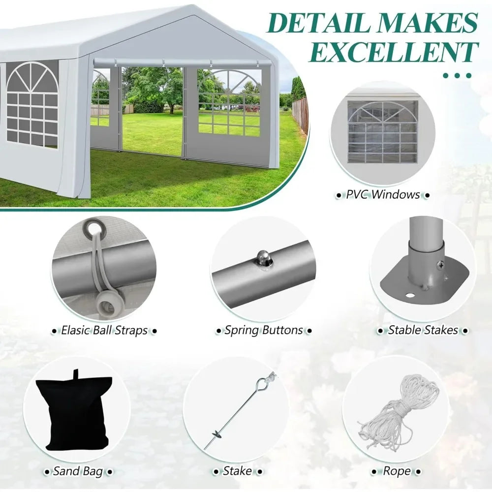 20' x 20' Canopy Party Tent & Carport - Heavy Duty Outdoor Wedding Gazebo /4 Sand Bags, Event Canopy