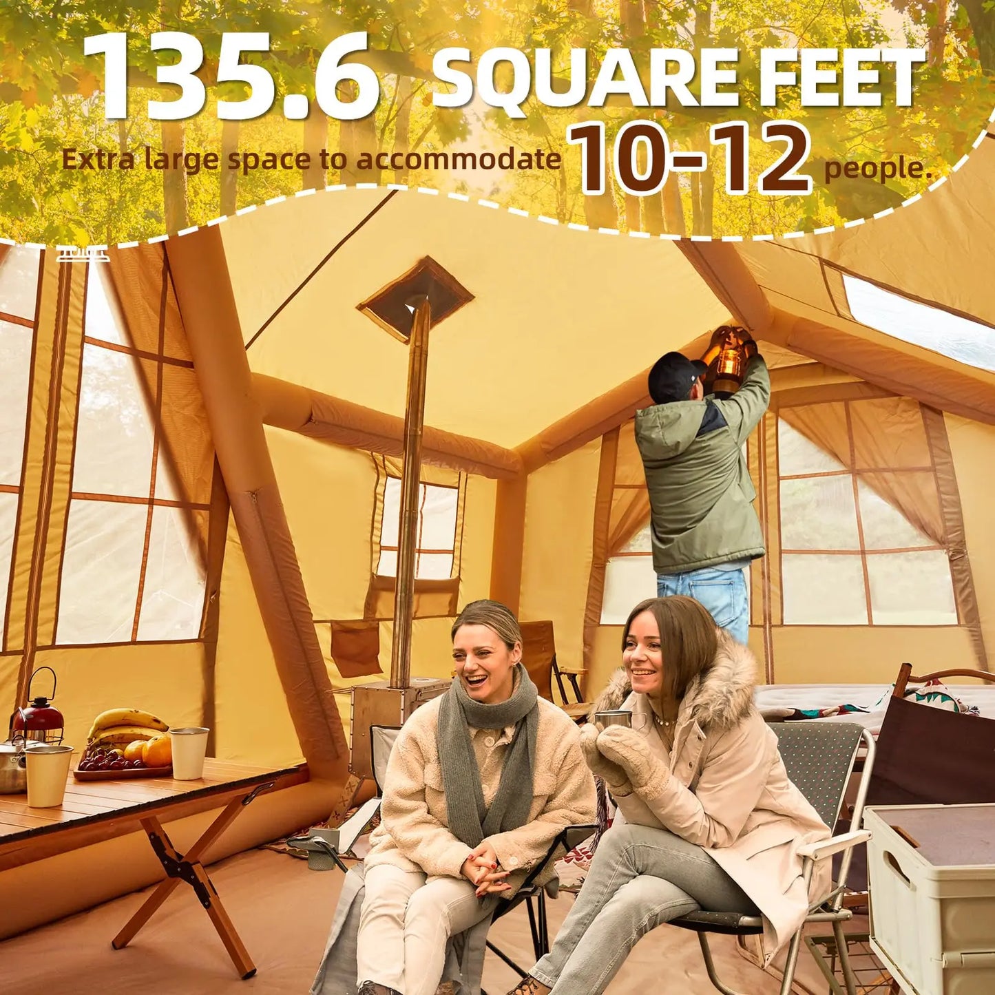 Inflatable Tents for Camping, 8 Person Tent w/TPU Skylight, Mesh Windows & Pump, 4 Season Glamping