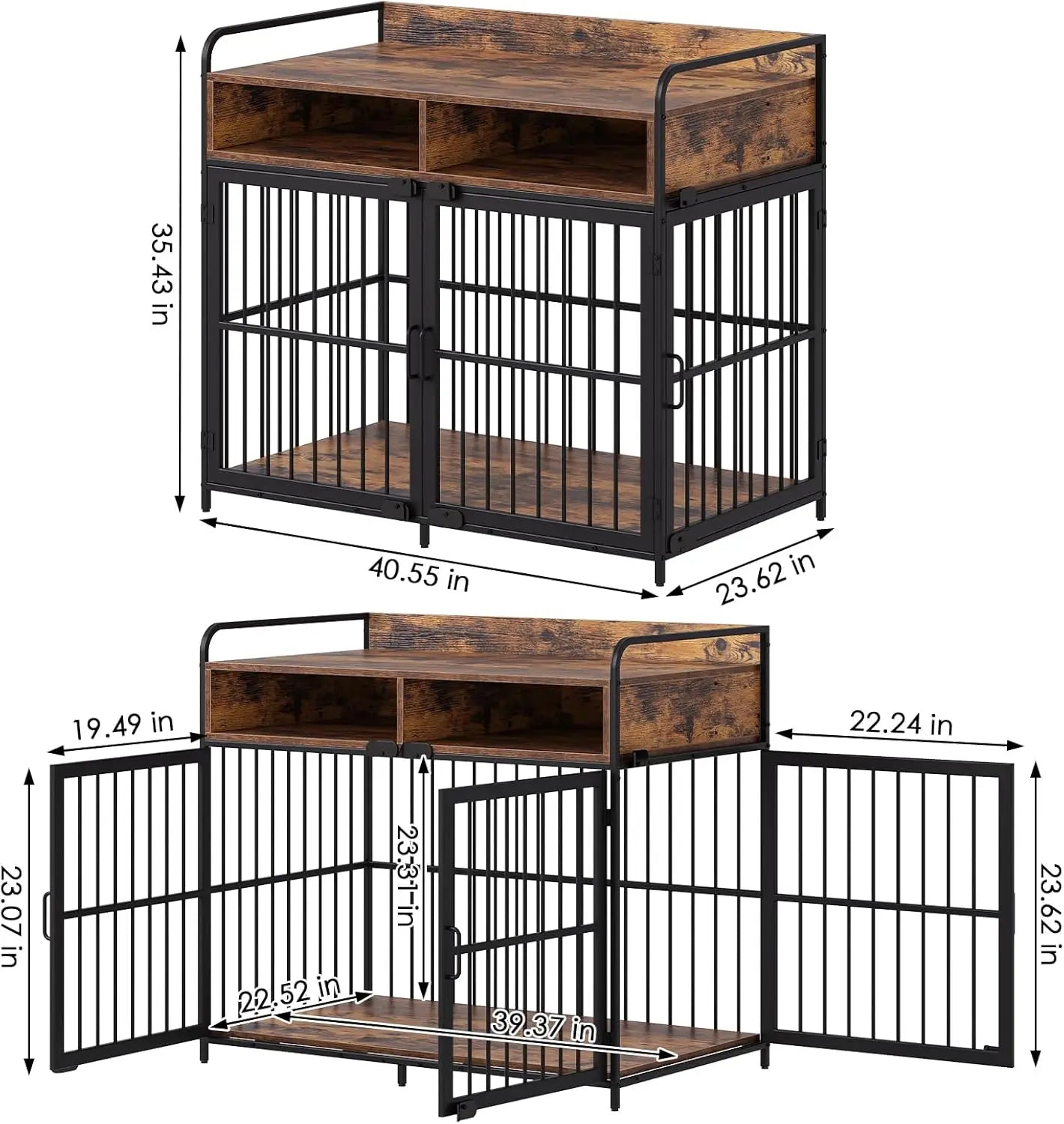 Large Furniture Dog Crate,Kennel Indoor, Wood Cage Table with Drawers Storage, Heavy Duty