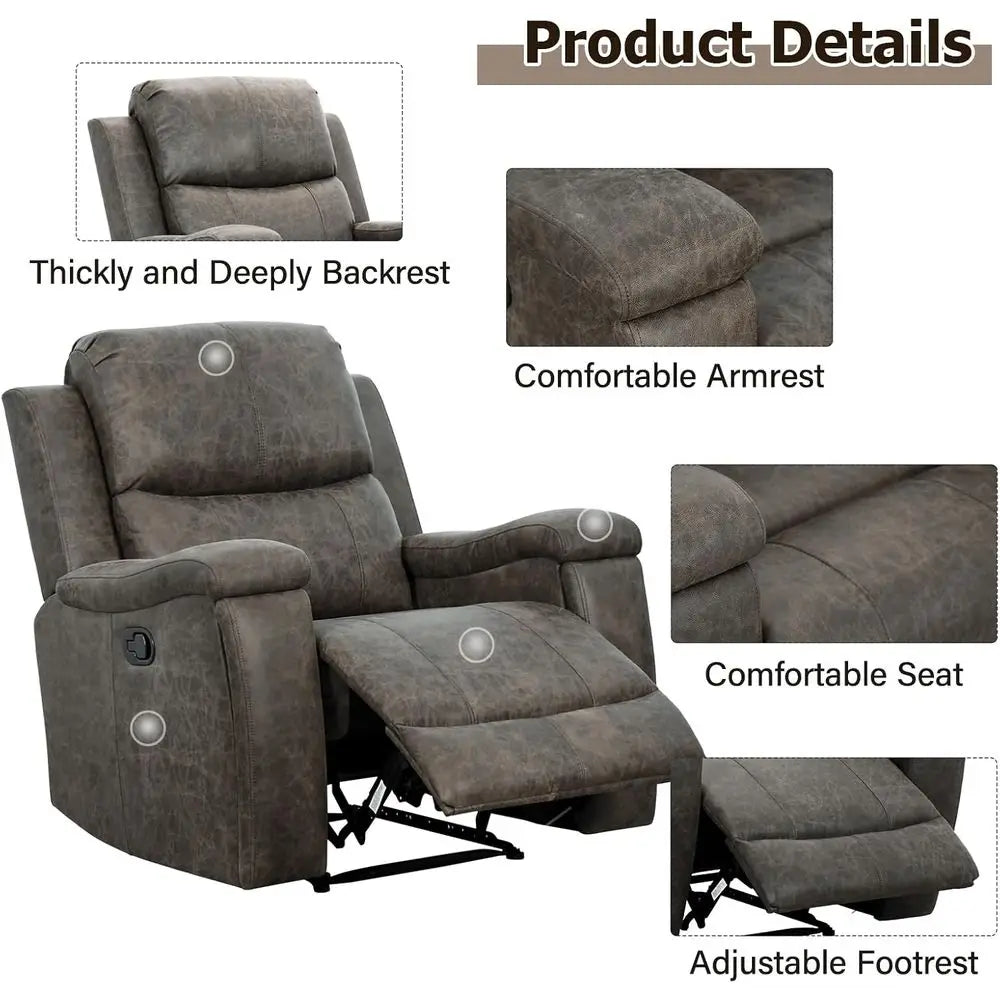 Leather Recliner Chair, Classic and Traditional Manual Recliner Chair with Overstuffed Arms and Back