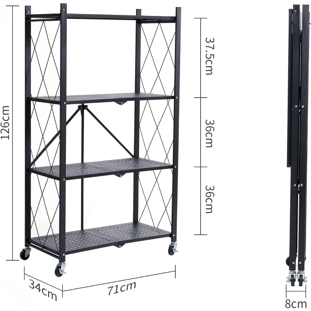 BRIAN & DANY Metal Storage Shelves - 4 Tier Shelving Unit, Folding Display Shelf Racks No Assembly