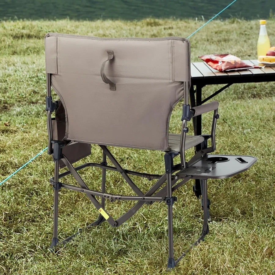 Aluminum Camping Directors Chair with Side Table Pocket Portable Folding Chair