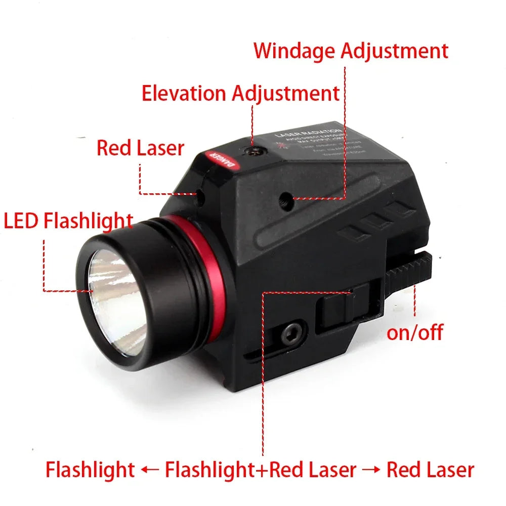 Tactical LED Flashlight Green / Red Laser Sight For mini Glock 17 19 Pistol Gun For 20mm Picatinny