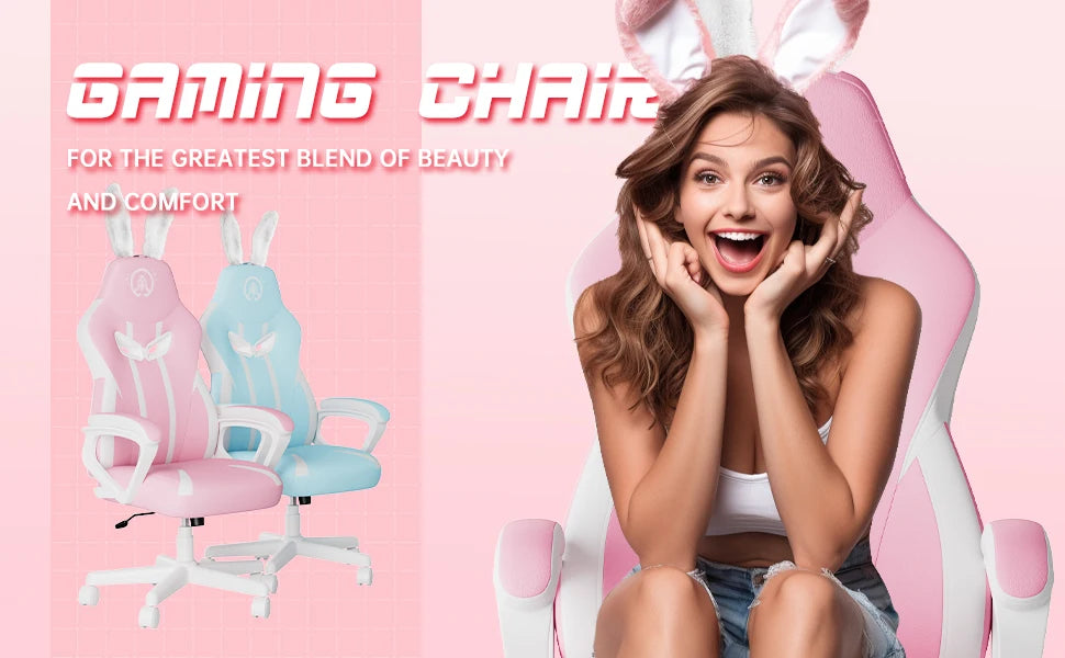 JoyFly Bunny Ears Pink,Kawaii Gamer Chair -Teens, Women Computer Chair Ergonomic