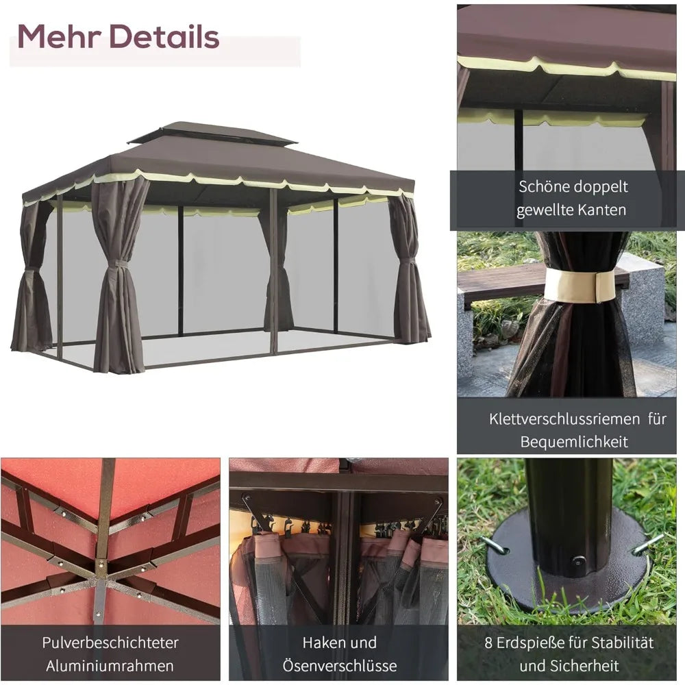 10' x 13' Patio Gazebo, Outdoor Gazebo Canopy Shelter with Netting and Curtains, Aluminum Frame