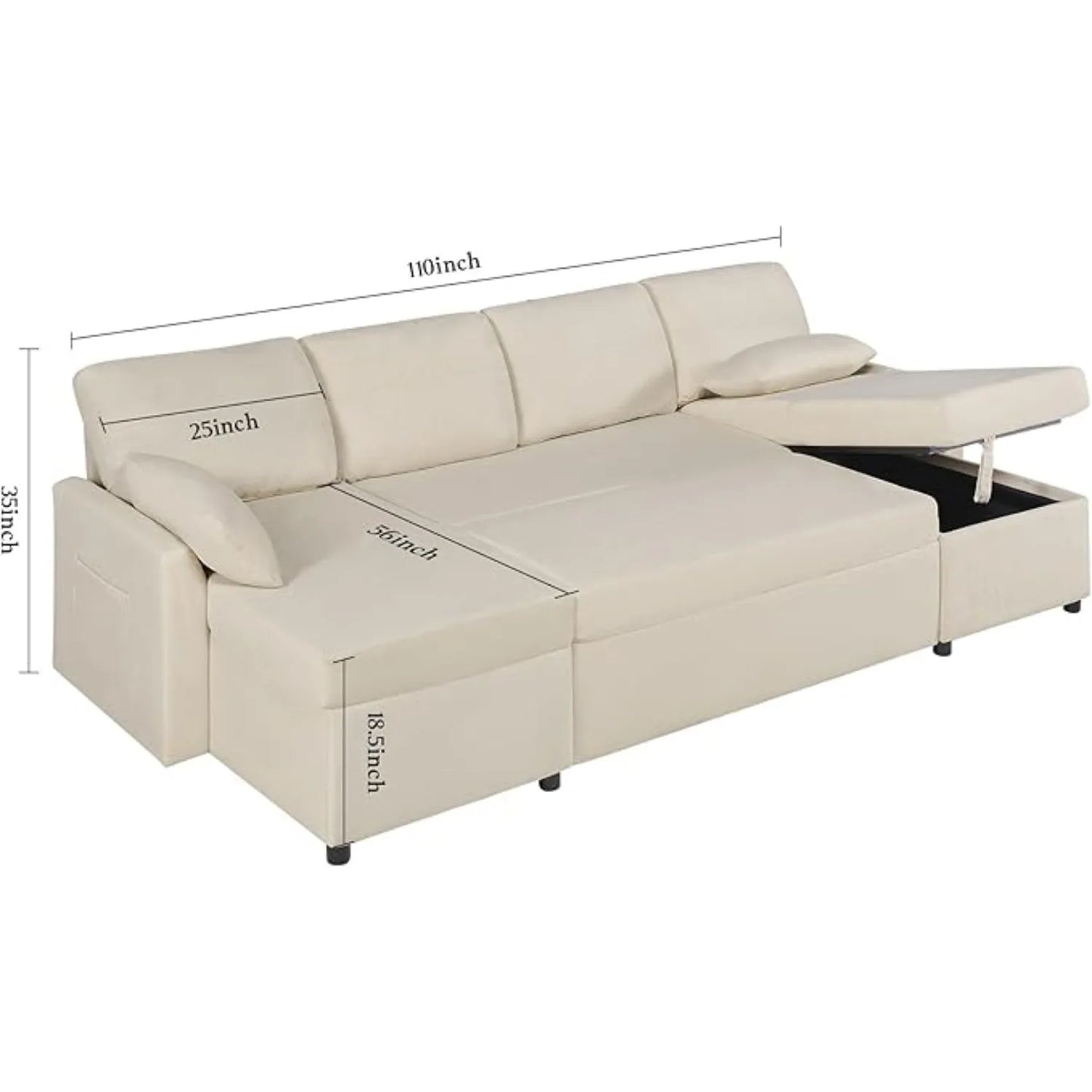 Sleeper Sofa, 110 in Oversize - 2 in 1 Pull Out Bed, Sectional Sleeper Sofa w/ Double Storage