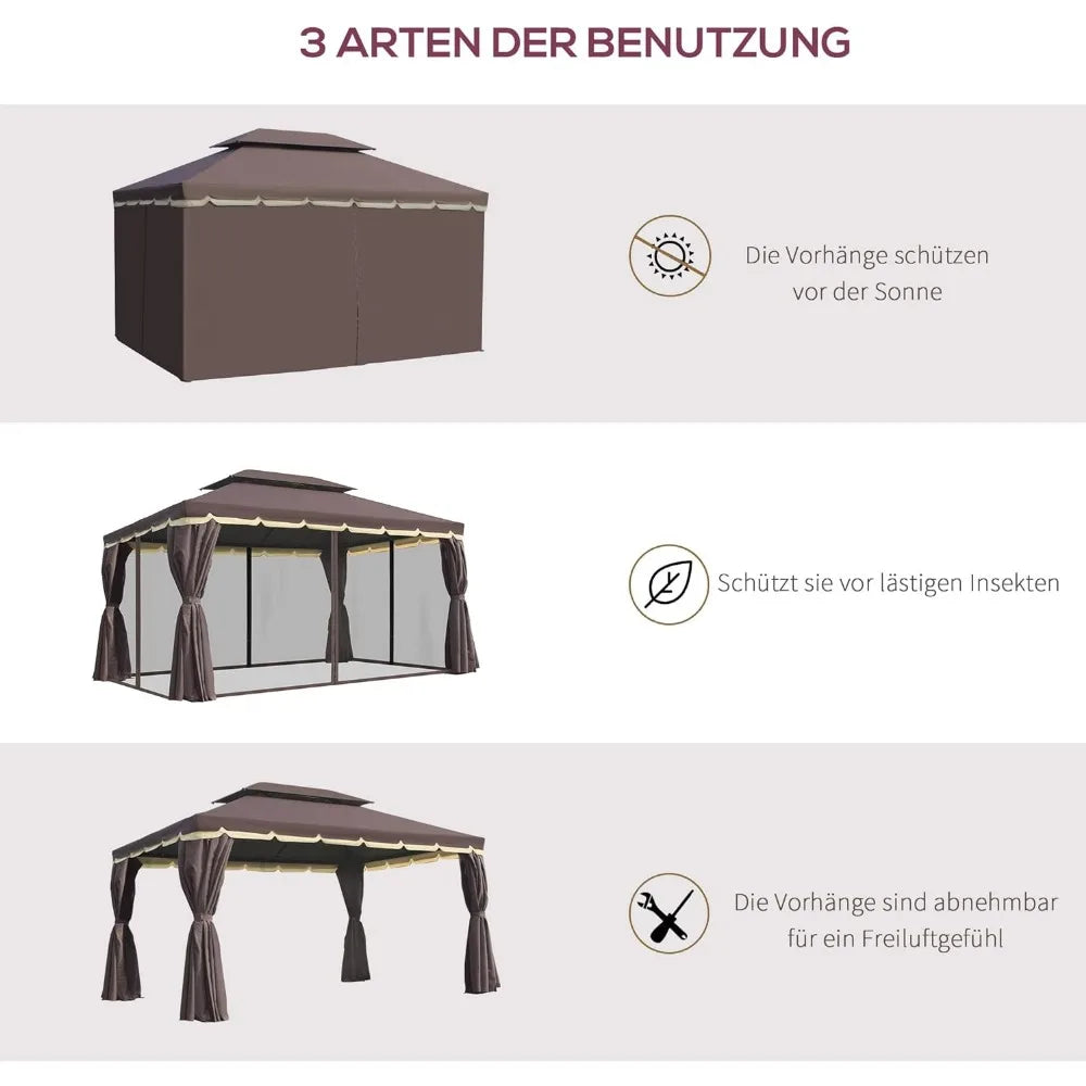 10' x 13' Patio Gazebo, Outdoor Gazebo Canopy Shelter with Netting and Curtains, Aluminum Frame