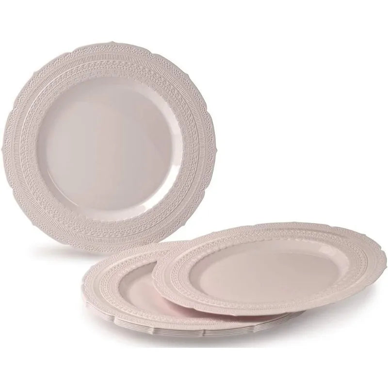 240 Plates Pack,(120 Guests) Extra Heavyweight Vintage Wedding Disposable/Reusable Plastic Plates