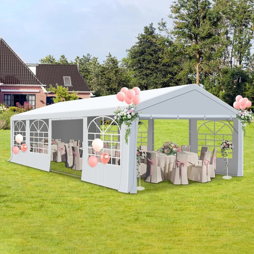 Outdoor Canopy Party Tent, 20'X30' Patio Party Tent w/Sides and 4 Sandbags, Heavy Duty Steel Frame