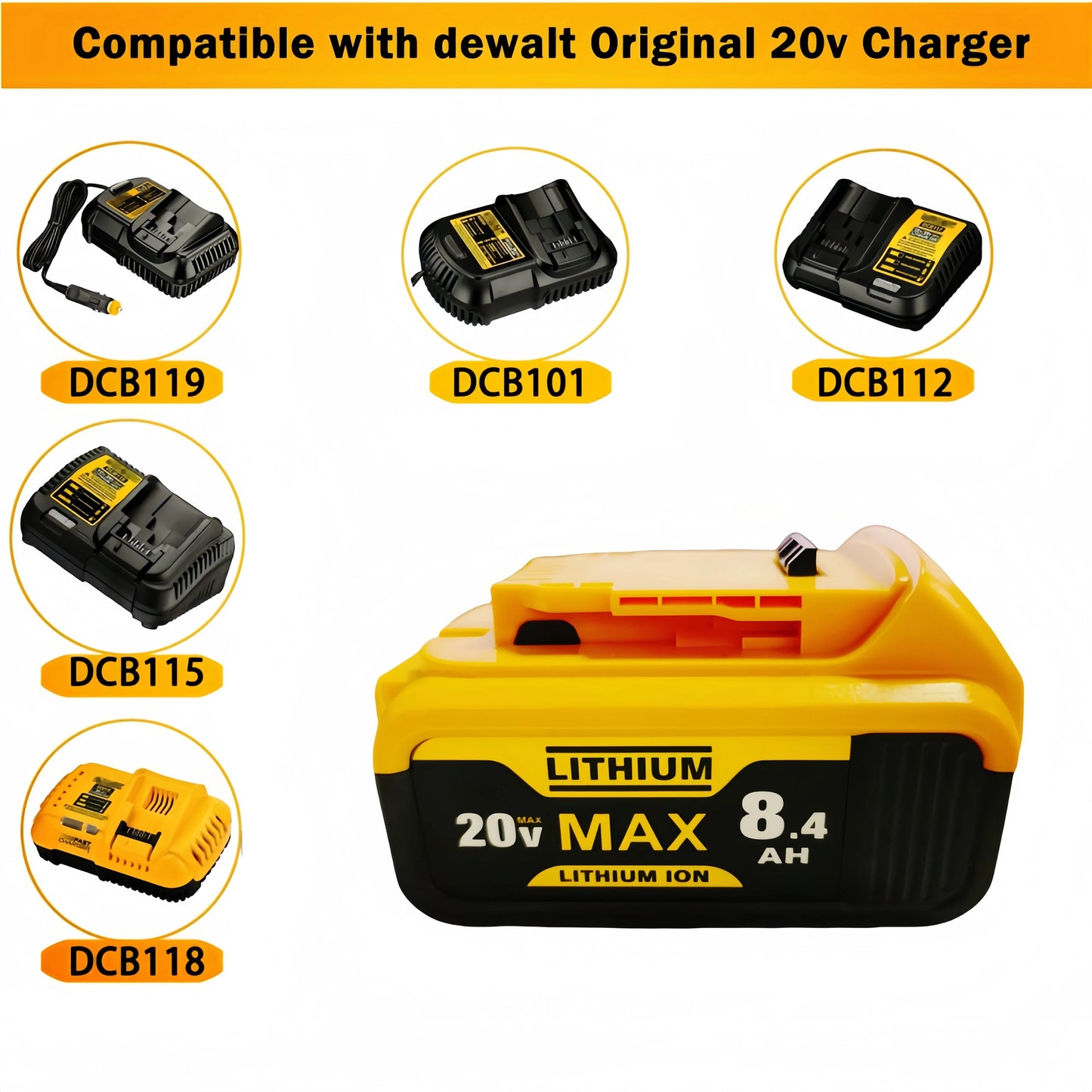 DeWei 20V 8.4Ah Replace Battery DCB205 18650 Lithium Battery Power Battery DCB206-2 DCB205-2 DCB205