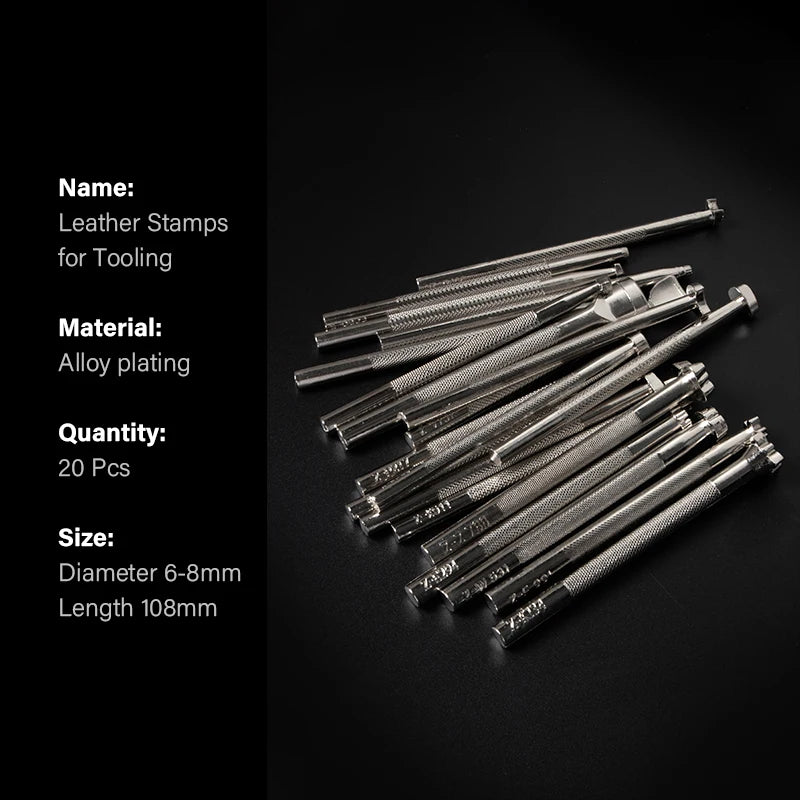 WUTA Leather Stamping Tools Skin Stamps Kit Carving 20Pcs Patterns Craft Embossing Punch Set