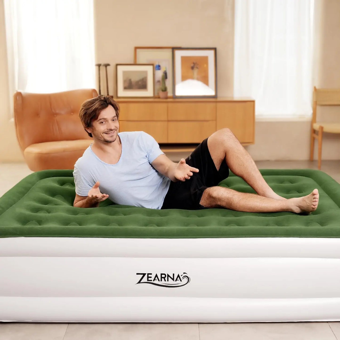 Zearna Queen w/Built in Pump - Upgraded Blow Up Bed, Double Air Chamber, 16"/650lbs M