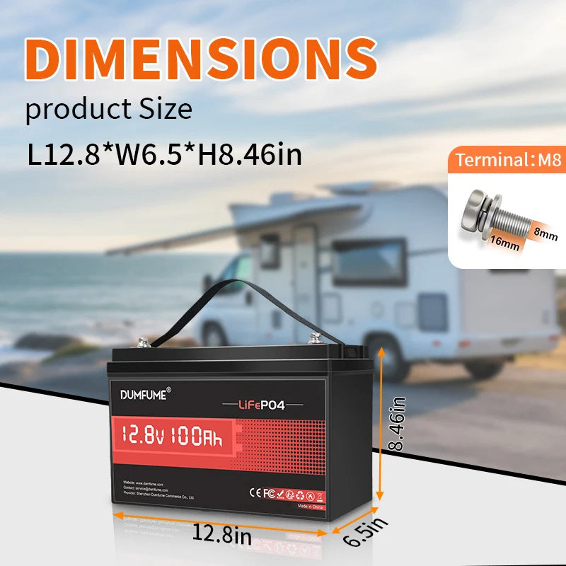 Dumfume 25.6V 100Ah Lifepo4 Lithium Battery 2560w/With 100A BMS 12.8V 100/300/600Ah 38.V 100Ah