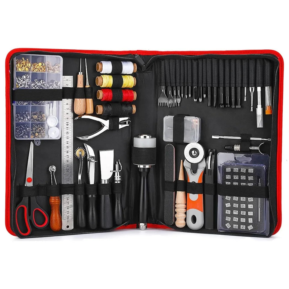415PCS Leather Working Kit with Leather Working Tools Punching Sewing Stamping Sanding Tools