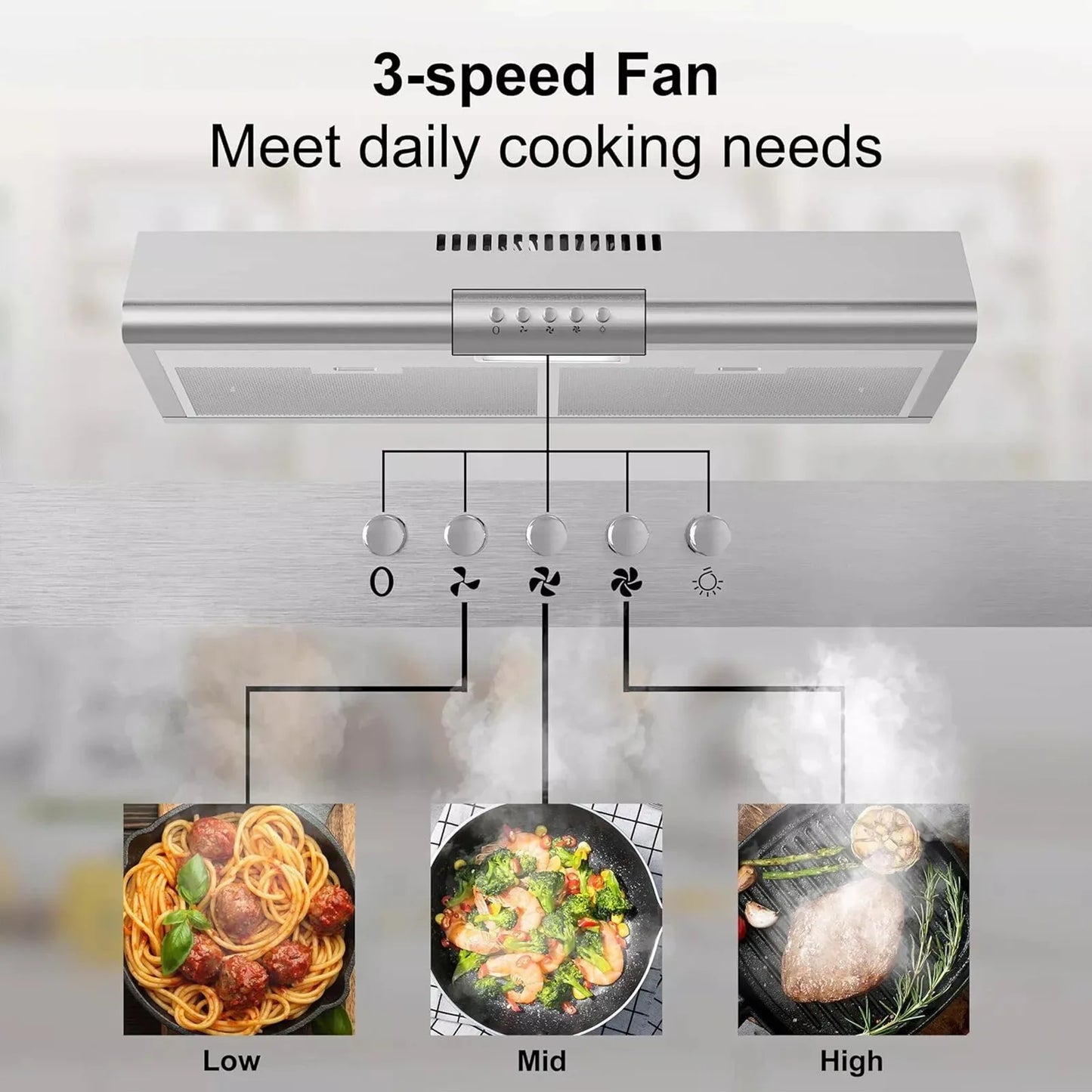 30 inch Kitchen Under Cabinet Stainless Steel 250CFM Carbon Filter Range Hood