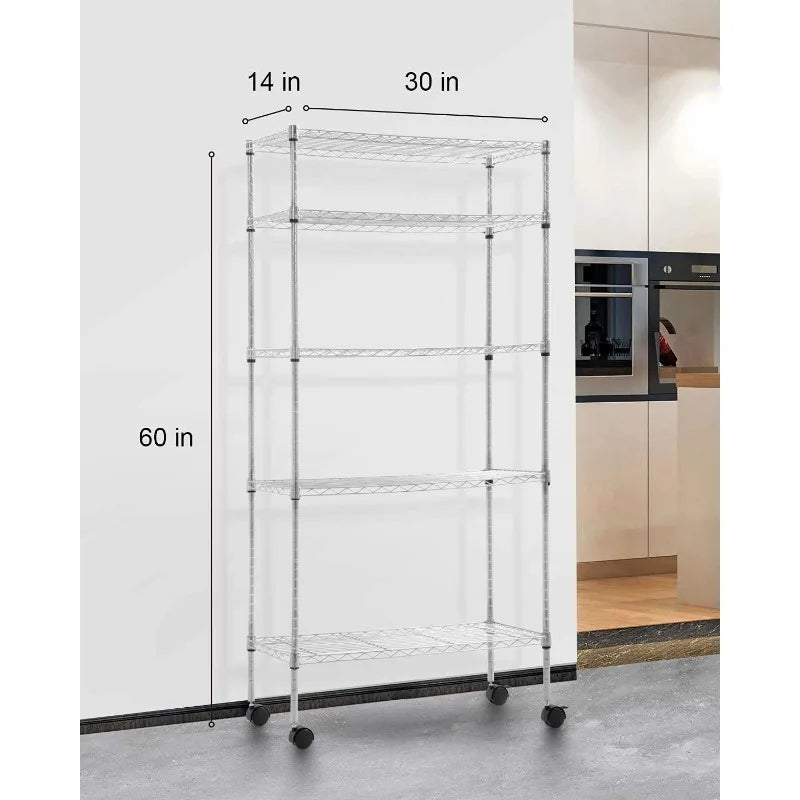 Storage Shelves 2100Lbs Capacity, 6-Shelf on Casters 48" L×18" W×72" H Commercial Wire Shelving Unit