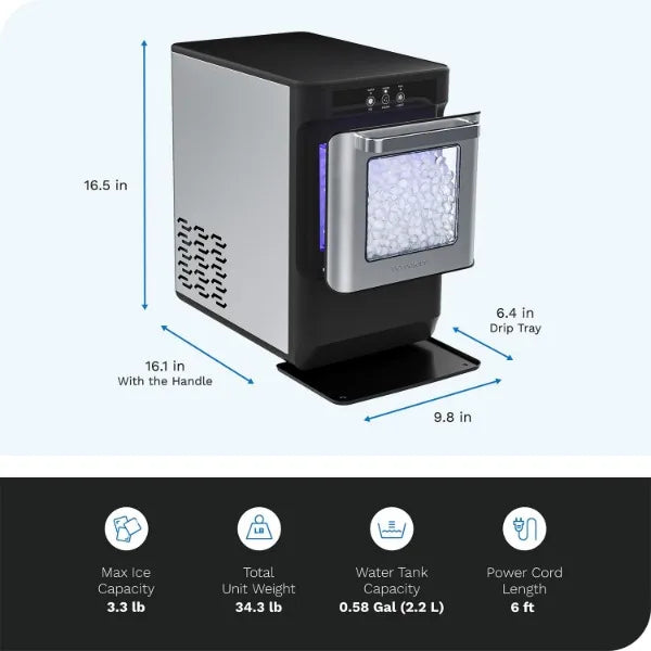 hOmeLabs Countertop Nugget Ice Maker - Stainless Steel with Touch Screen - Portable and Compact