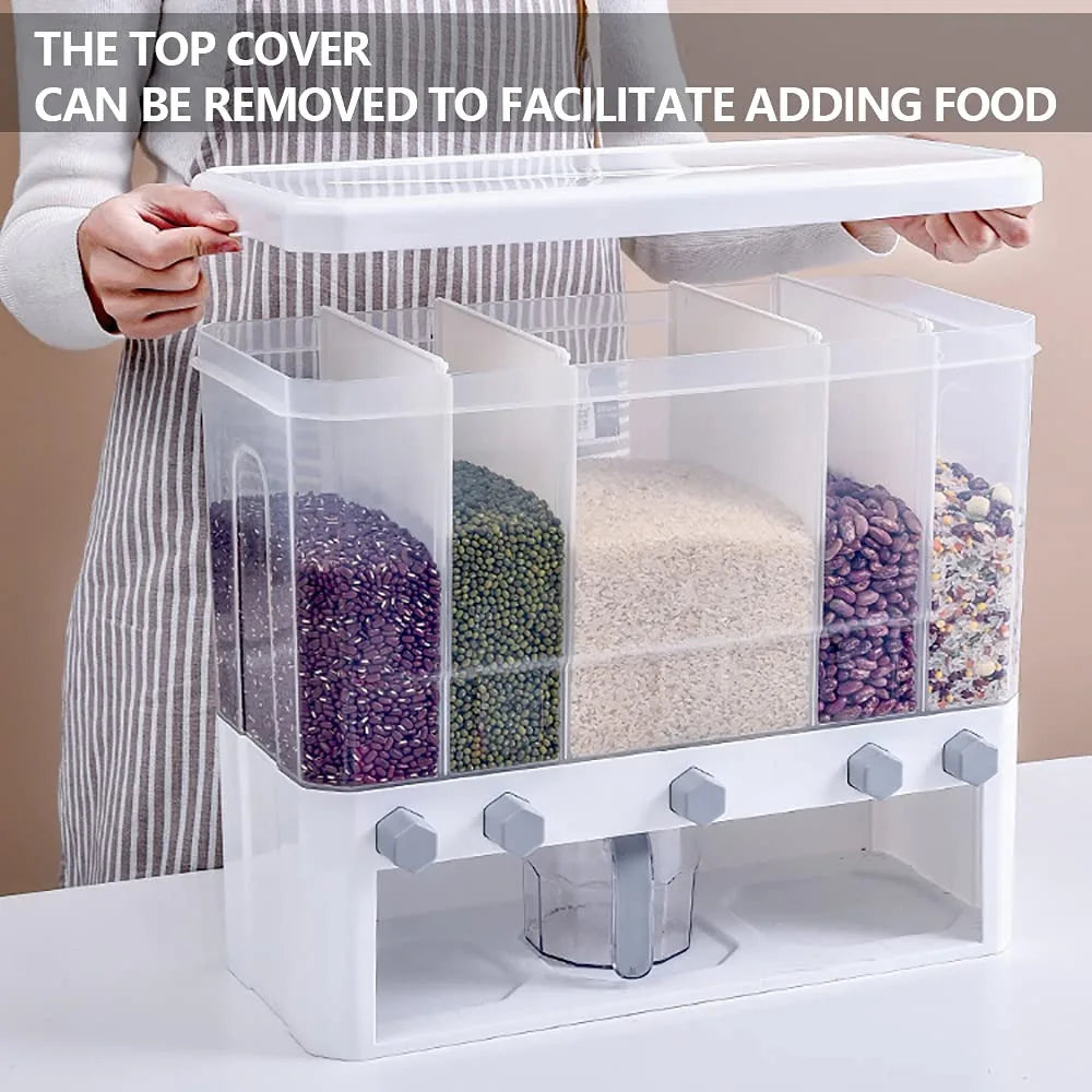 5-Grid Dry Food Dispenser Airtight Dry Food Storage Containers Cereal Dispenser Sealed Container